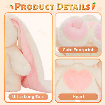 Tezituor Bunny Stuffed Animal With 3 Babies, Plush Rabbit Toy 19“ Long Ear Bunny With Heart Soft Rabbit Plushies Easter Decor Christmas Birthday Gifts For Girls Boys