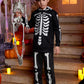 Halloween Boys Girls Black Skeleton Bone Hooded Skull Sweatshirt Set With Kangaroo Pocket 10 Years