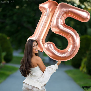 Giant, Rose Gold 15 Balloons Number - 40 Inch | Jumbo Rose Gold Number 15 Balloons For Happy 15Th Birthday Decorations For Girls | 15 Decorations For Quinceanera Decorations | 15 Birthday Balloons