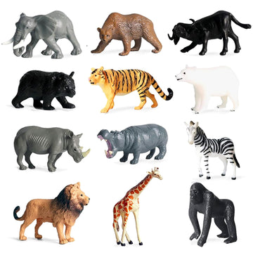 Ruson 12 Pcs Mini Safari Animals Figures Toys, Realistic Jungle Zoo Animal Figurines Cake Topper Toy Set Christmas Birthday Easter Egg Gift Party Supplies For Kids Toddlers
