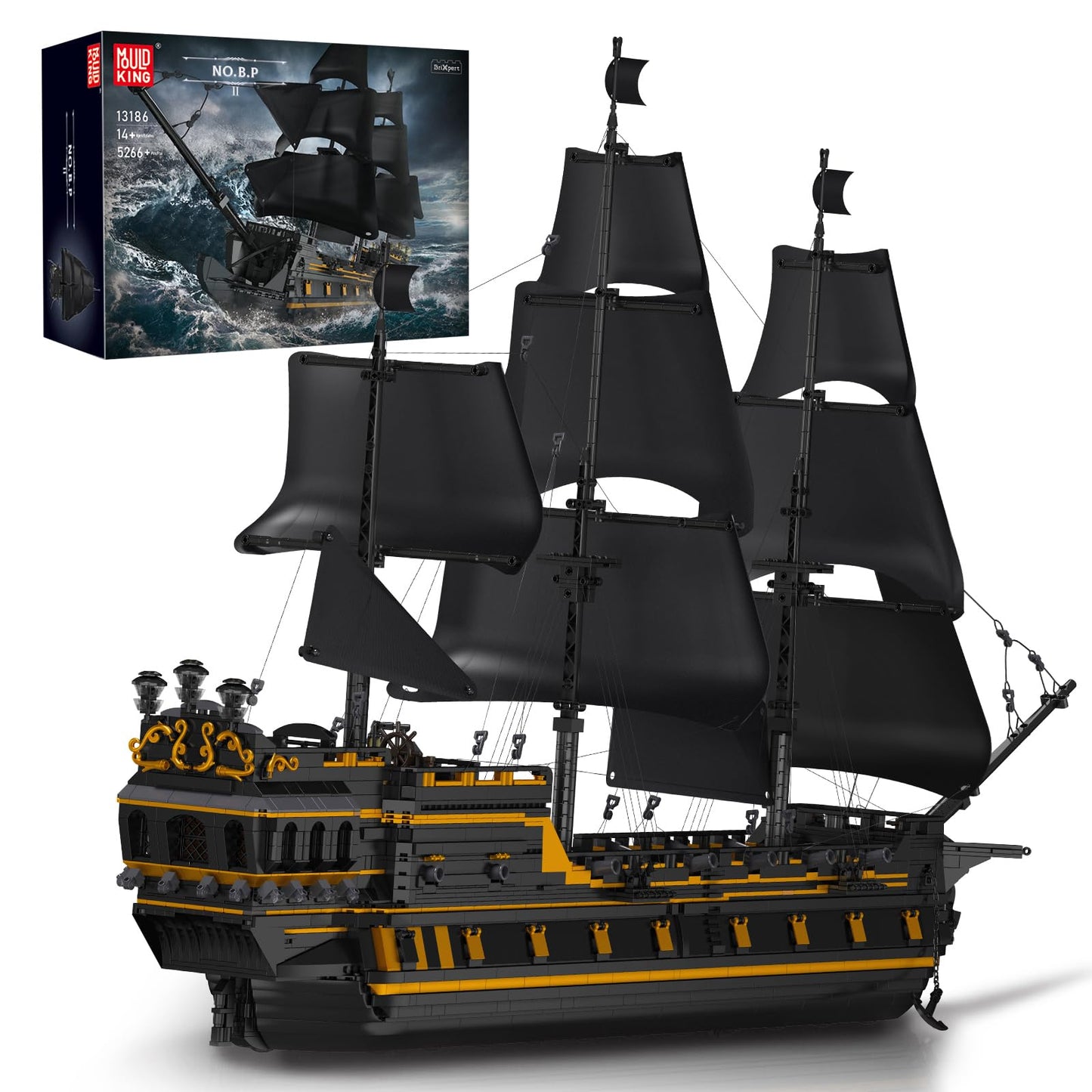 Mould King Large Pirates Ship Model Building Kits  MOC Black Pearl Ship Model Construction Set to Build  Building Block Ship Toys Gift for Age 14+/mature-themed Collections Enthusiasts (5266+Pieces)