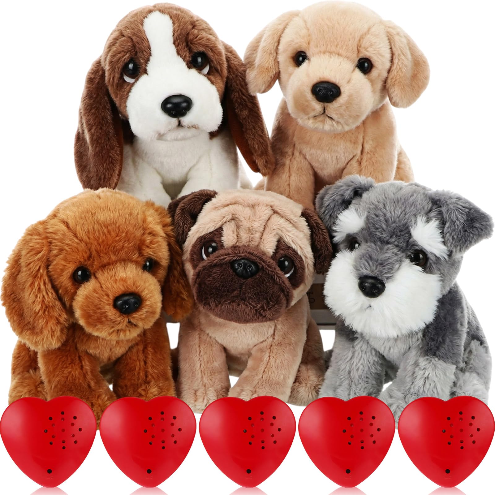 Libima 5 Pack 8 Mini Plush Dogs with Voice Recorder Set 30 Seconds Voice Sound Recorder Module Cute Stuffed Animal Plush Toys wi