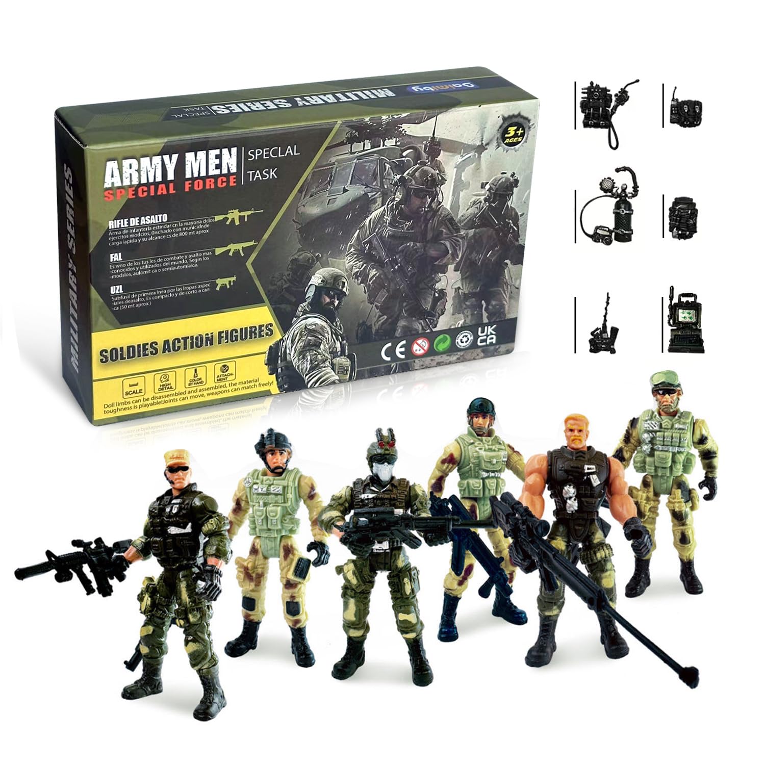 Baimiby Army Men Toy Soldiers  6 Pcs Army Men Action Figure for Boy 4-7  US Army Men and SWAT Team Toy with Military  Accessories for Toddler Boy