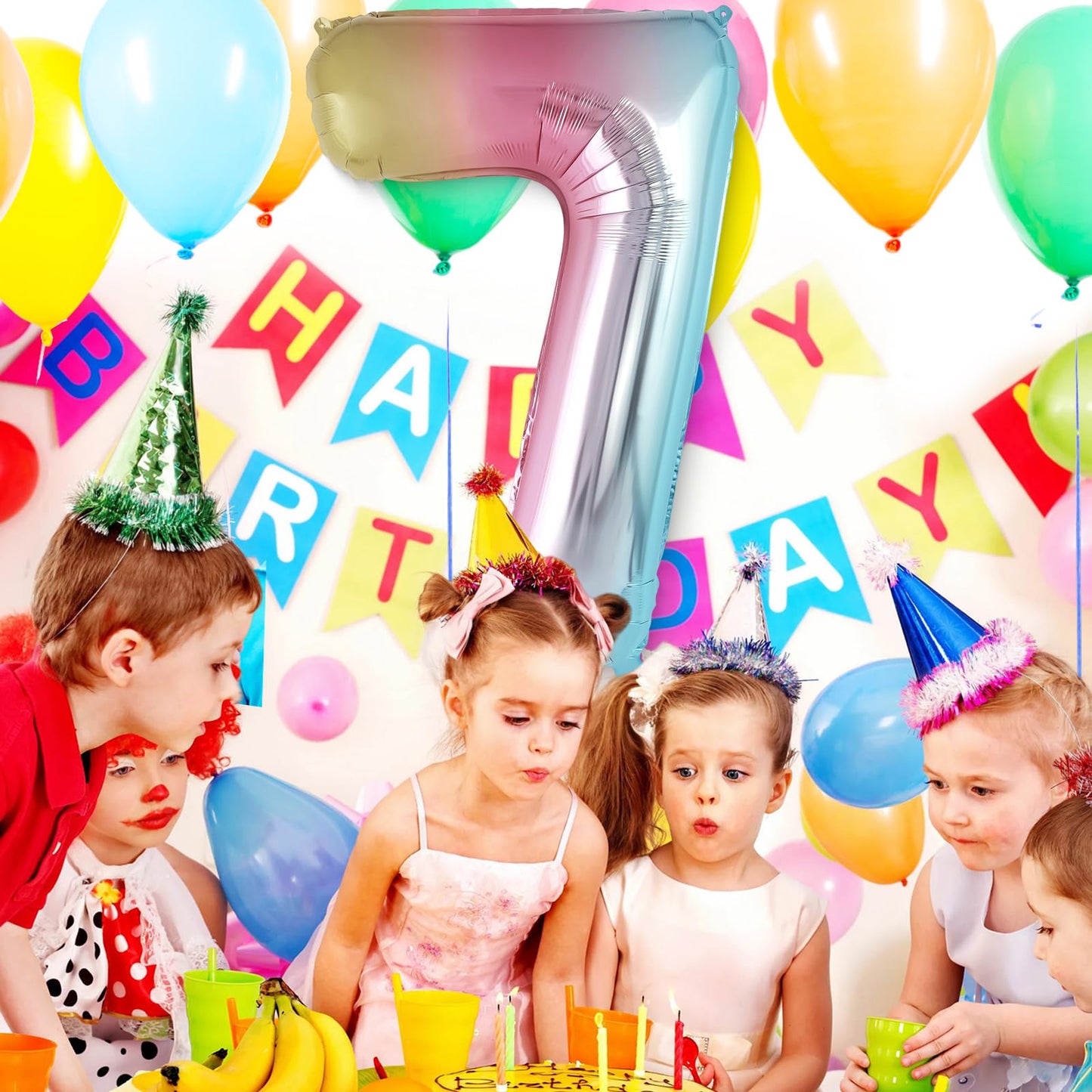 Rainbow Gradient Number 7 Balloon, 40 Inch Big Large Foil Number Balloons, Giant Mylar Number 7 Balloons For 7 Year Old Birthday