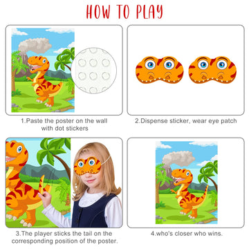 Neburora Pin The Tail On The Dinosaur Party Game With 30 Tails For Dinosaur Birthday Christmas Party Supplies Pin Game, Boys Gir