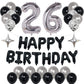 Naninuneno 26Th Black Silver Birthday Party Decorations For Men Women, Happy 26 Birthday Party Supplies With Black Happy Birthda