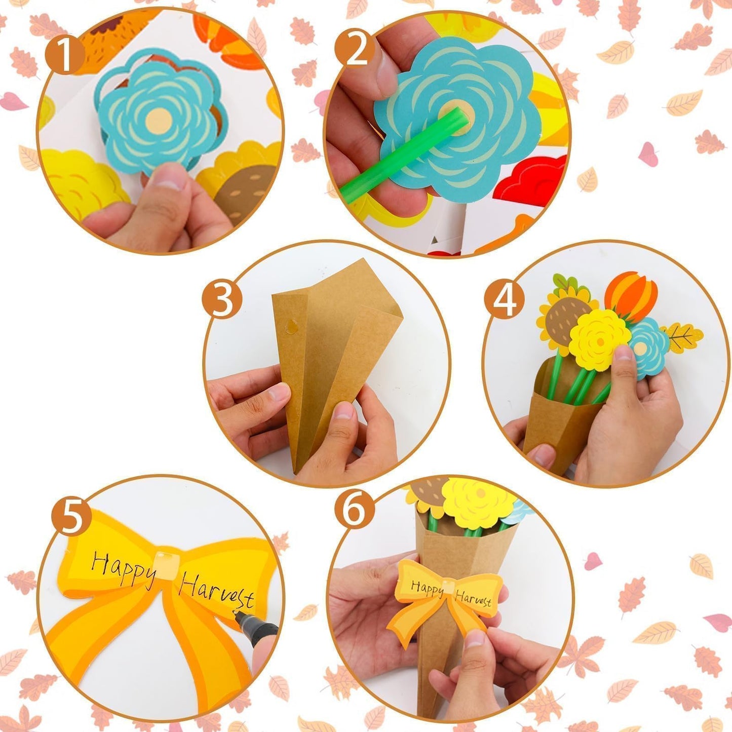 Fancy Land 24 Pcs Fall Crafts for Kids Flower Bouquet DIY Autumn Floral Craft Kit Thanksgiving Gift School Classroom Home Activi
