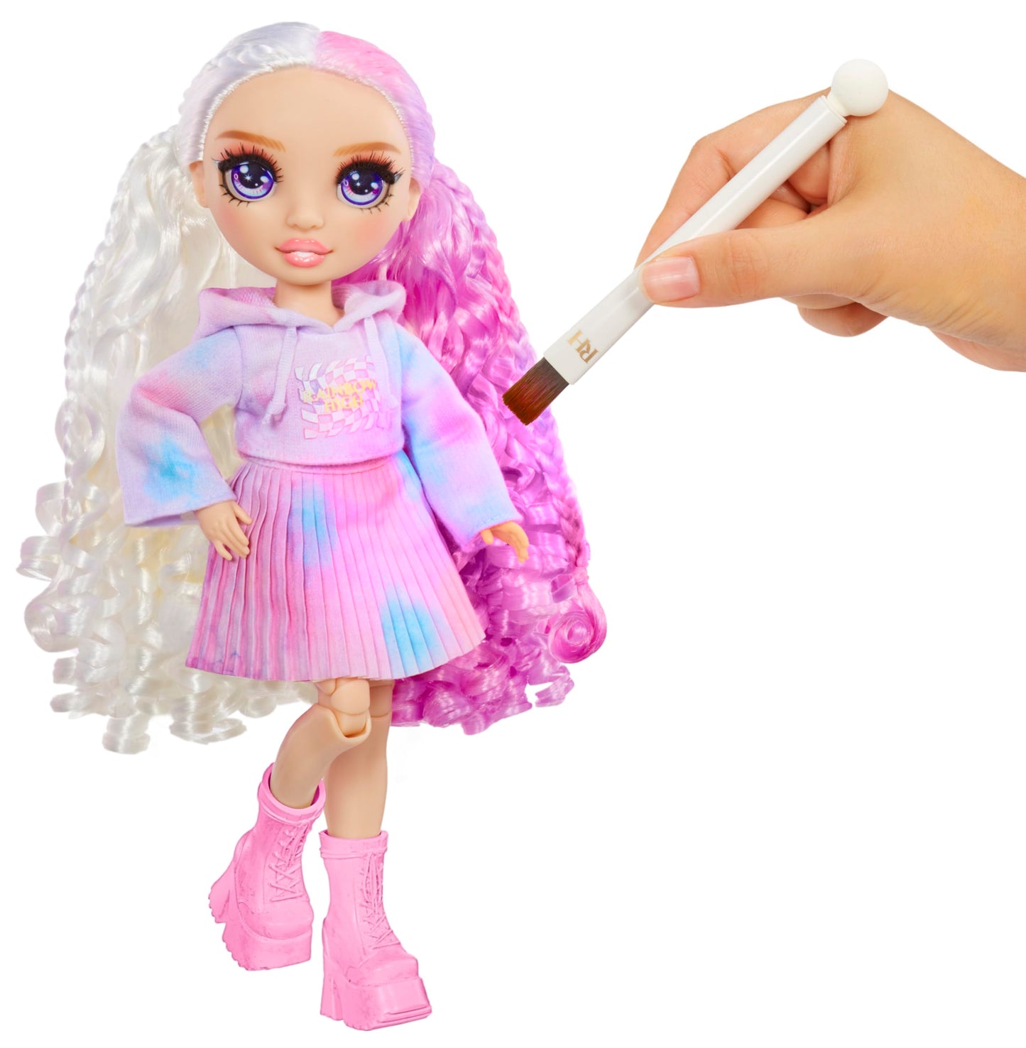 Rainbow High Watercolor & Create Fashion Diy Doll With Washable Watercolors + Tie-Dye Kit, Purple Eyes, Curled Hair, Bonus Top & Shoes. Color, Create, Play, Rinse And Repeat. Creative 4-12+