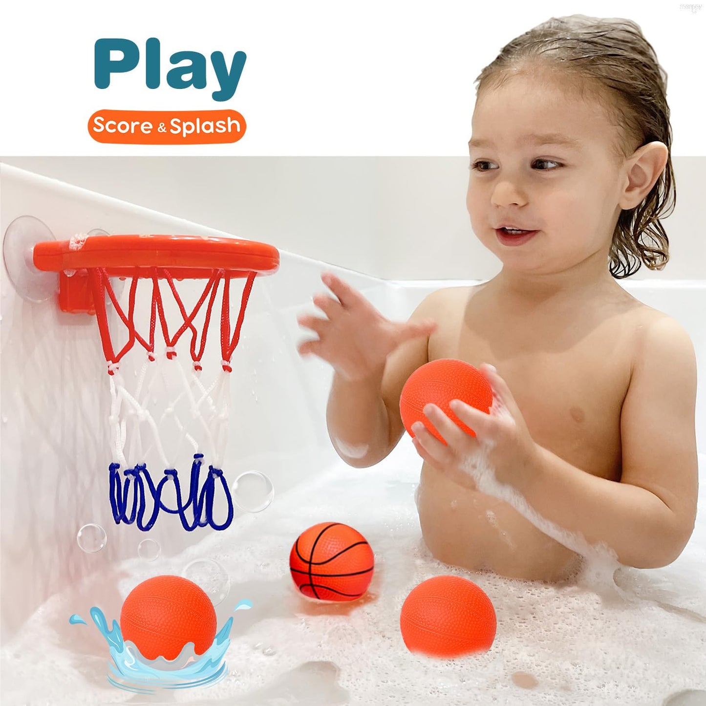Marppy Bath Toys - Bathtub Basketball Hoop For Toddlers Kids - Mold Free Bath Toys Shower Toys - Suction Cup Basketball Hoop With 4 Soft Balls For Kids, Toddlers - Boys And Girls