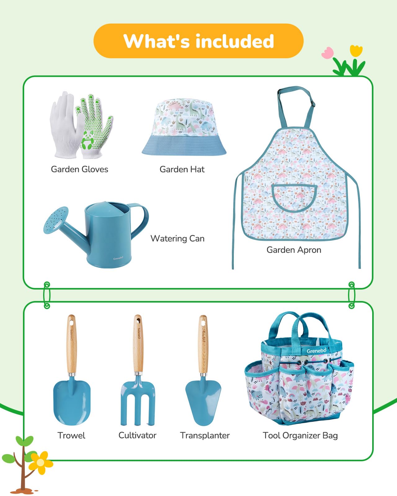 Kids Gardening Set Toys, Quality Garden Tool Kit For Kids And Toddlers, Includes Two Shovels, Garden Hat,Rake, Apron,Gloves, Wat