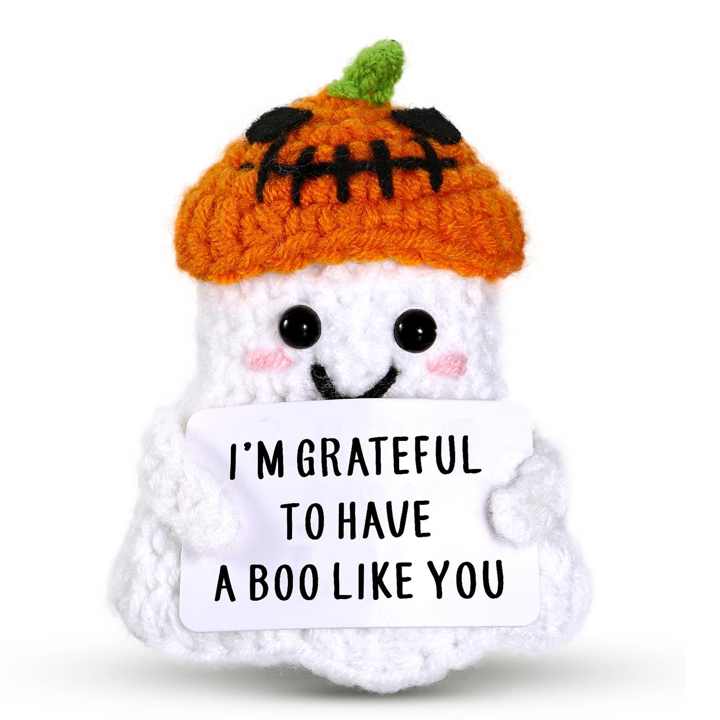 Boo Basket Stuffers for Women Men, Halloween Ghost Handmade Positive Crochet Doll, Funny Halloween Ghost Decor for Girlfriend Bo