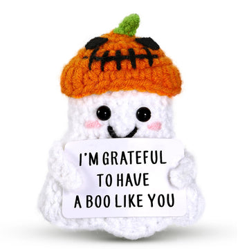 Boo Basket Stuffers for Women Men, Halloween Ghost Handmade Positive Crochet Doll, Funny Halloween Ghost Decor for Girlfriend Bo