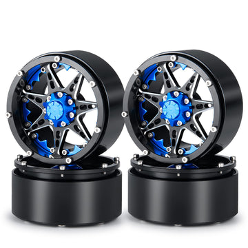 QUE-T 2.2'' Metal Beadlock Wheel Rims Set for RC 1/10 Crawler TRX4 SCX10 90046 Pack of 4 (Blue & Black)