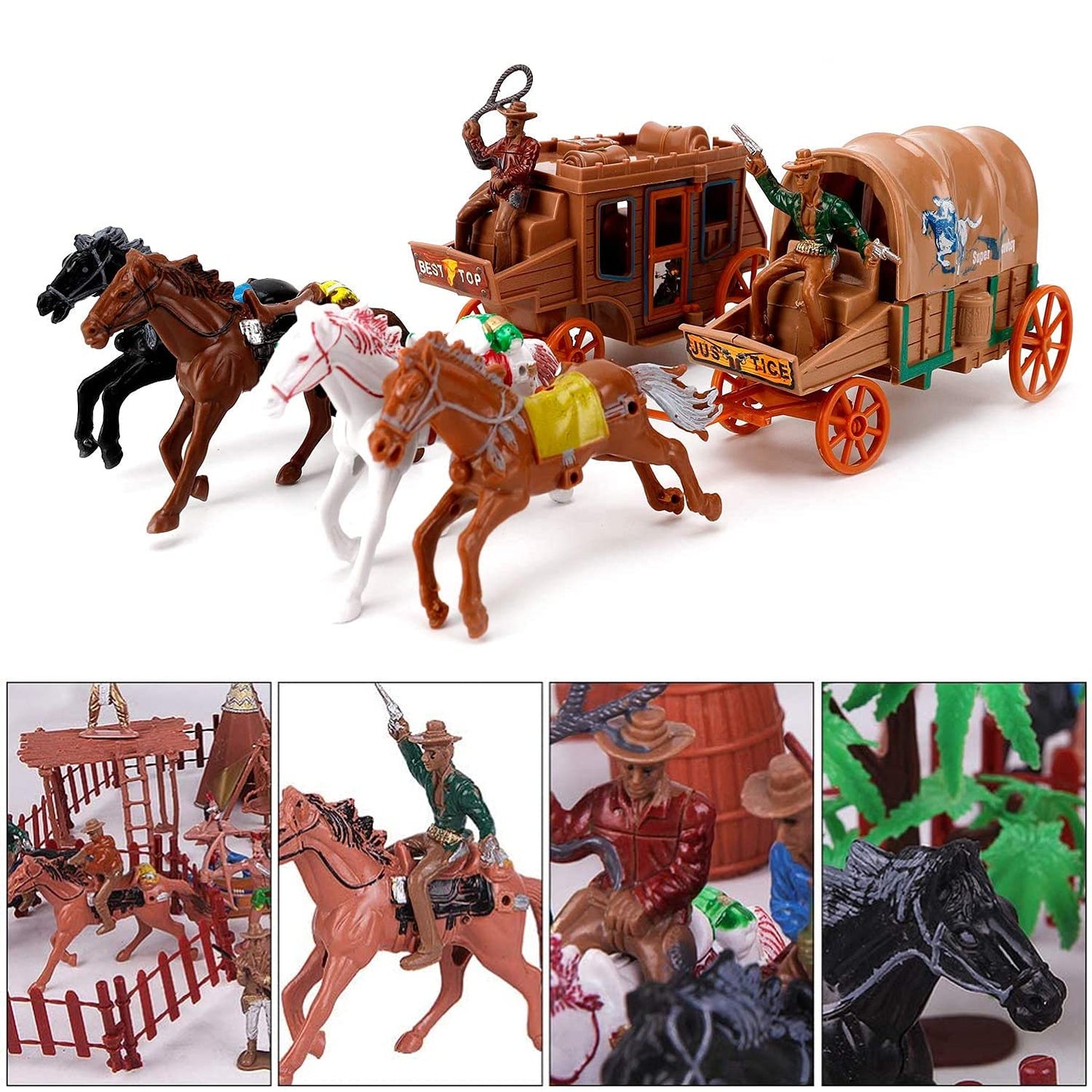 Liberty Imports 58 Pcs Wild West Cowboys And Indians Plastic Figures Play Set, Educational Toys Bucket Of Native American Indians Plastic Action Soldiers Figurines And Accessories