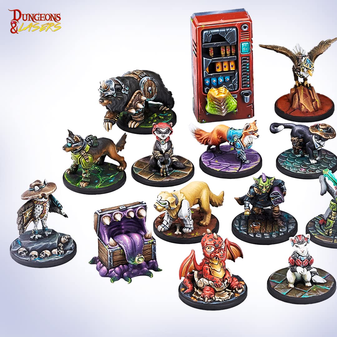 Dungeons & Lasers Animal Companions Dnd Miniatures Set - 24 Figurines With Scenic Bases - 5E Compatible For Tabletop Rpg Games - 28Mm Unpainted And Unassembled - For Ages 14 Years +