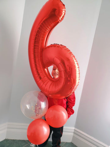 Red Number 6 Balloon 40 Inch, 6Th Birthday Balloon For Boy Girl, 16 26 60 61 65 Foil Mylar Helium Number Balloons Birthday Party