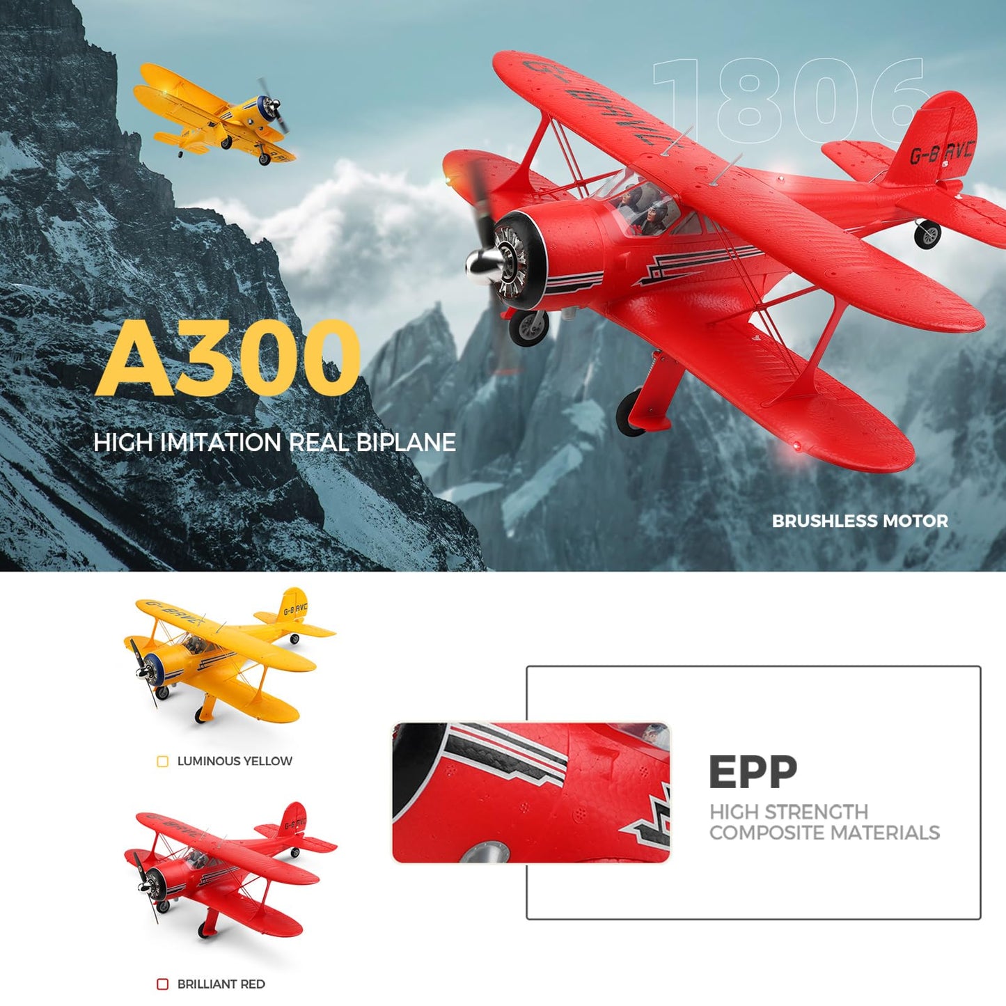 Goolrc Rc Plane, Wltoys Xk A300 Rc Airplane, 4 Channel Brushless Remote Control Airplane, 2.4Ghz Rc Aircraft Fighter With 3D/6G