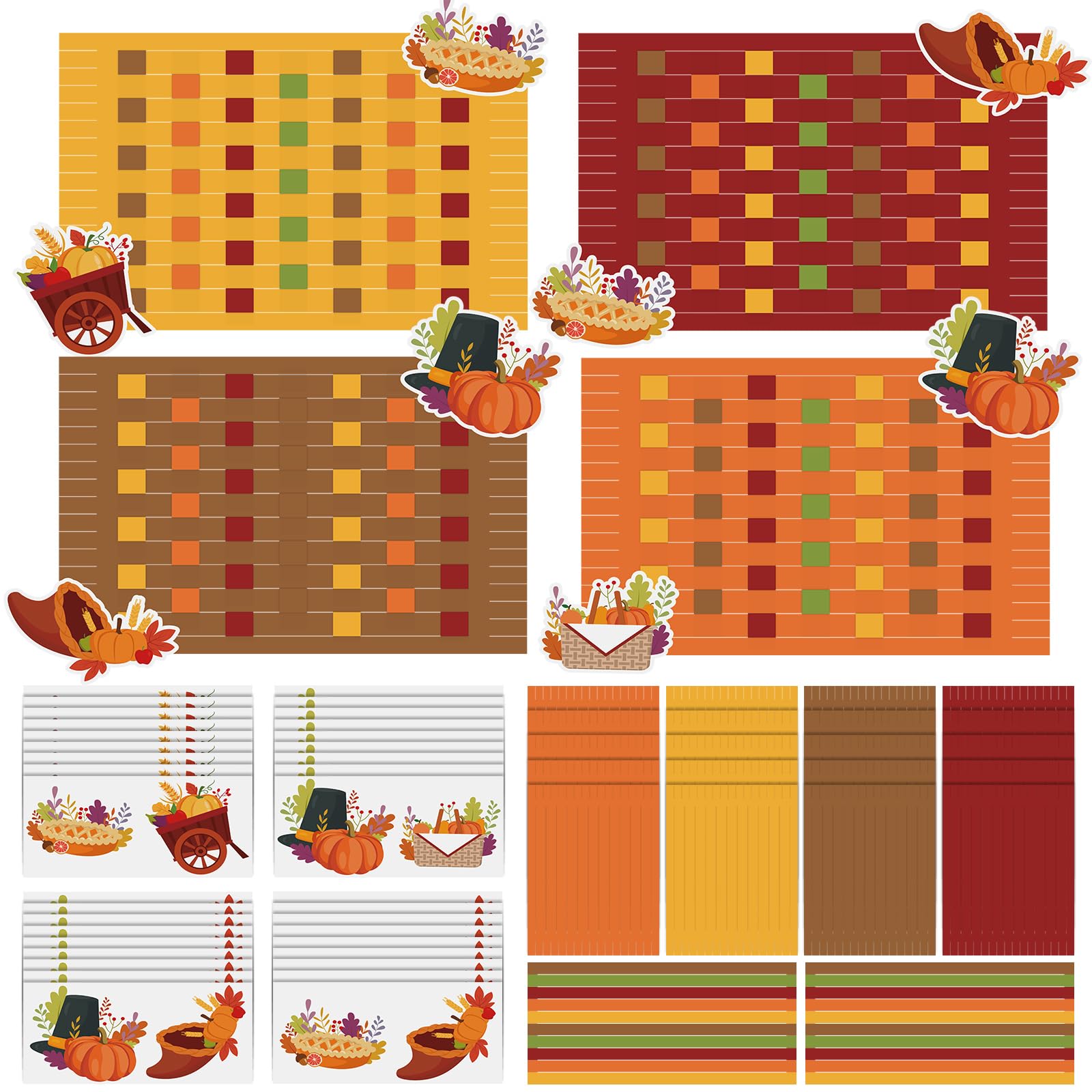 24 Sets Thanksgiving Crafts for Kids DIY Fall Pumpkin Placemat Turkey Maple Leaves Stickers Autumn Ornaments Paper Table Mats fo