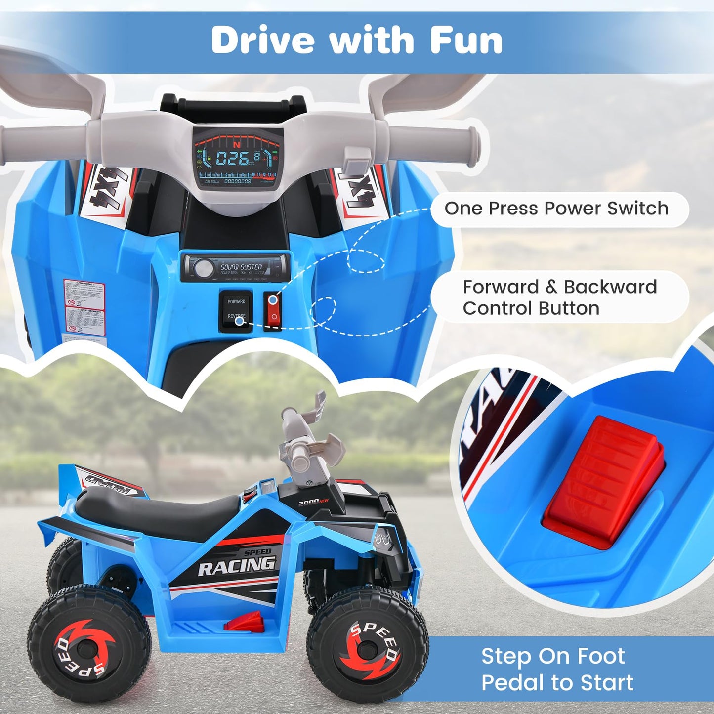 Honey Joy Ride On Atv, 6V Battery Powered Toddler Ride On Toy, Electric Vehicle For Kids, Forward/Backward, Foot Pedal, 4 Wheeler Quad Car, Gift For Boys And Girls (Blue)