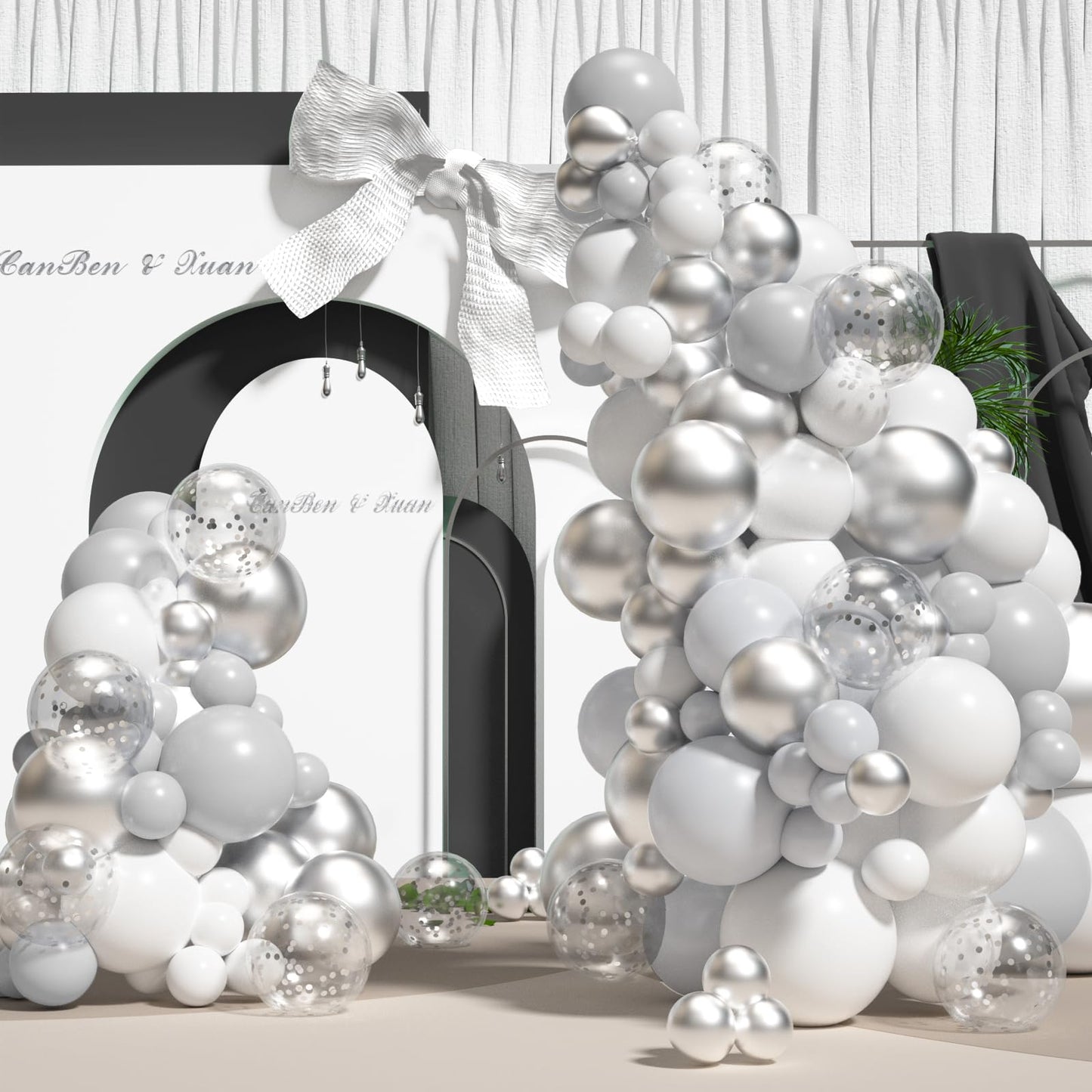 White Silver Balloon Garland Arch Kit,140Pcs Metallic Silver White Balloon Arch For Birthday Wedding Engagement Proposal Baby Sh