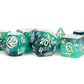 Teal And Black Eternal Resin With White Numbers 16Mm (5/8In) 7 Dice Set Metallic Dice Games