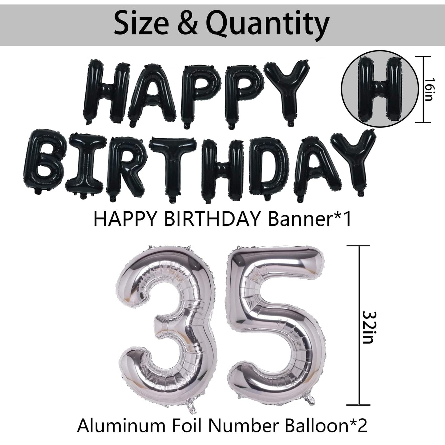 Naninuneno 35Th Black Silver Birthday Party Decorations For Men Women, Happy 35 Birthday Party Supplies With Black Happy Birthda