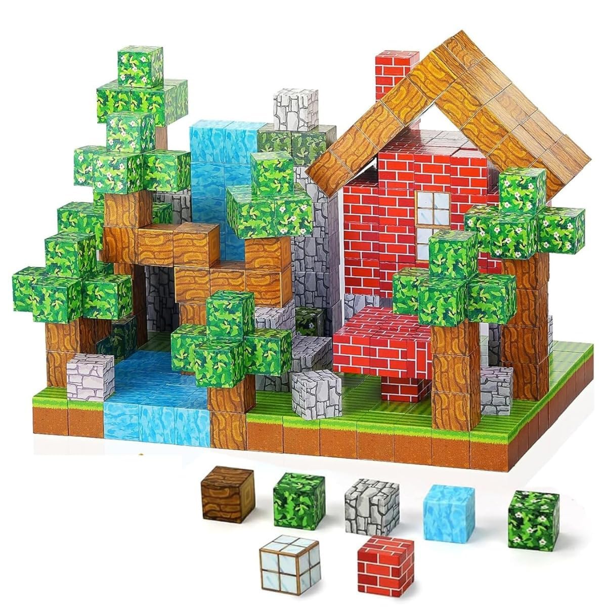 PN AVAN Building Blocks for Kids  Magnetic Cubes | Strong Magnets STEM Construction Toy with Grass Wood Brick Water Blocks for 