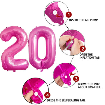 20 Number Balloon Pink 40 Inch Big Foil Mylar 20Th Balloons For 20 Year Old Boy Girl Birthday Party Decorations Wedding Annivers