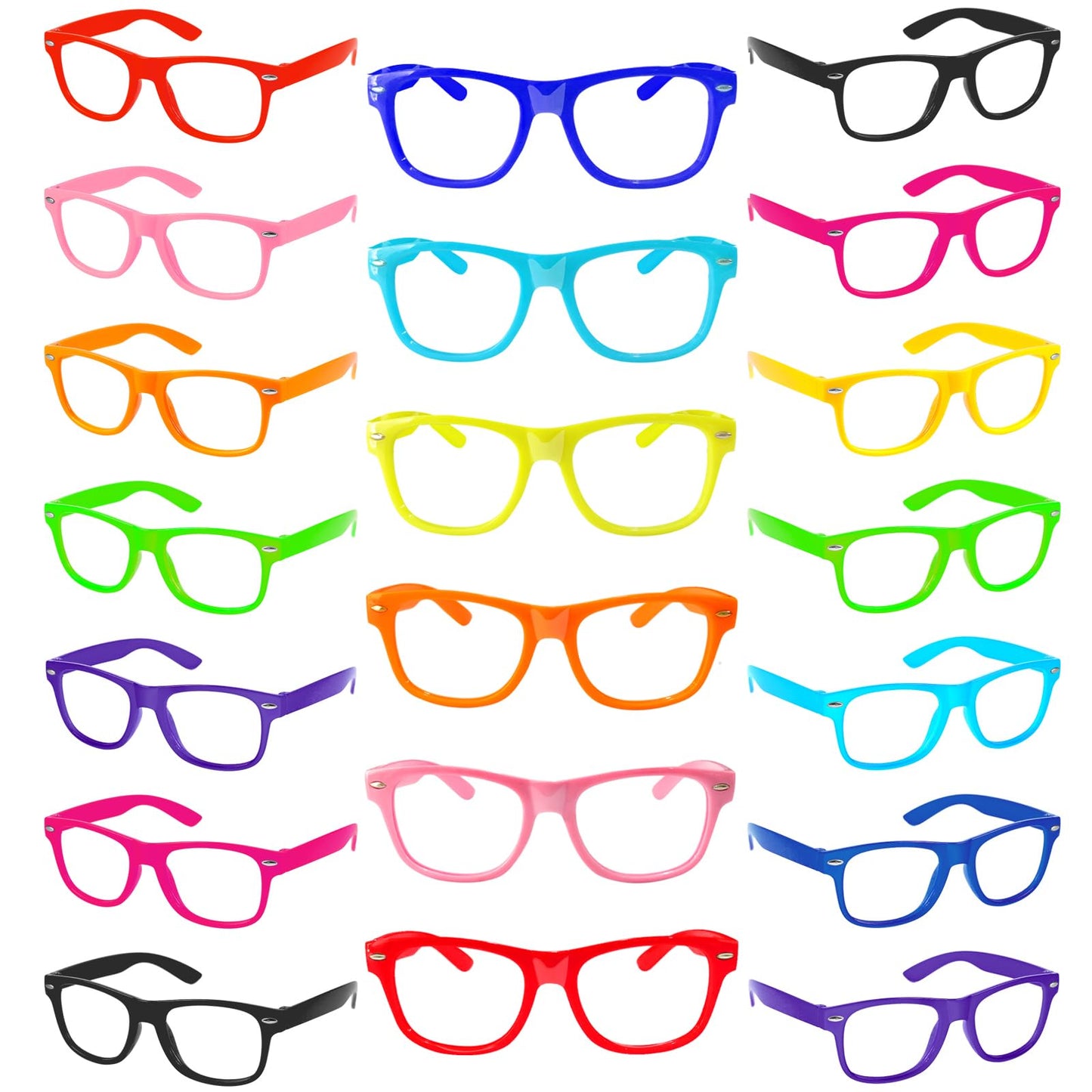 Matcheck 20 Pack Kids Costume Frame Glasses NO LENS Ultralight Square Neon Color Party Favors for Boys Girls Daily Outfit Access