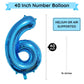 Paticool 40 Inch Blue Number Balloon 6, Large Number Foil Balloons Mylar For Girl Boy Birthday Party Celebration Decorations Sup