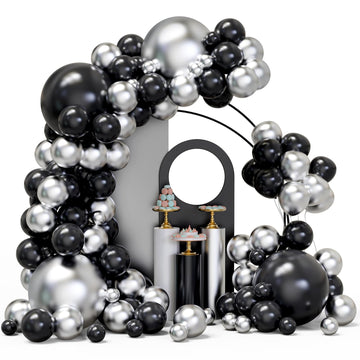 Black And Silver Balloons Arch Garland Kit, 134Pcs Metallic Chrome Silver And Black Balloons With Different Size For Birthday, G