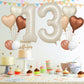 Biapian 40 Inch Cream Number 13 Balloons, 8Pcs Large Foil Number 1 & 3 Balloons With 18'' Cream White Heart Balloon Helium For 1