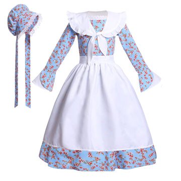 Mikan Tsumiki Colonial Costume Girls Pioneer Dress Prairie Dresses Girl Floral Pilgrim Outfit With Sailor Collar