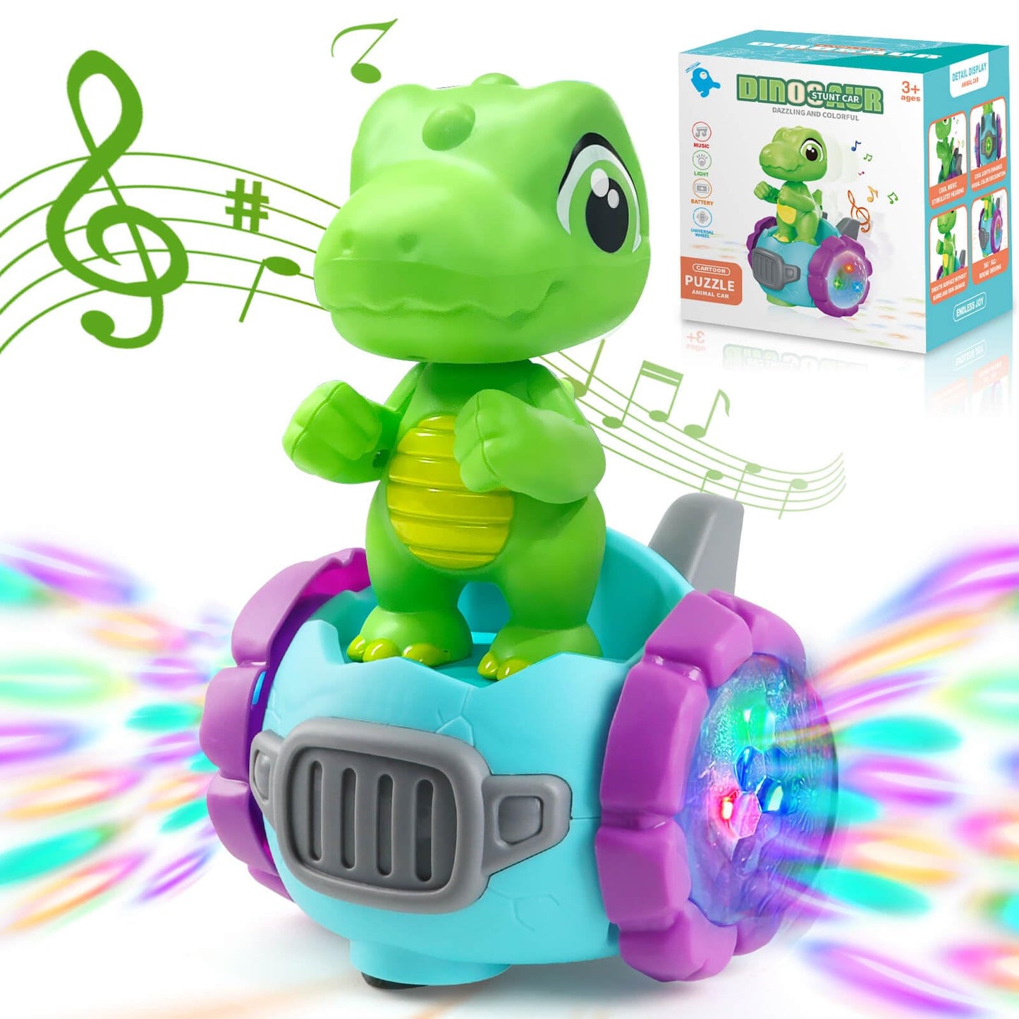 Beria Dinosaur Robot Car Toy With Lights & Music, Toddler Toys -3, Dinosaur Universal Cars, Toys For 3 Year Old Boys, Toys For A