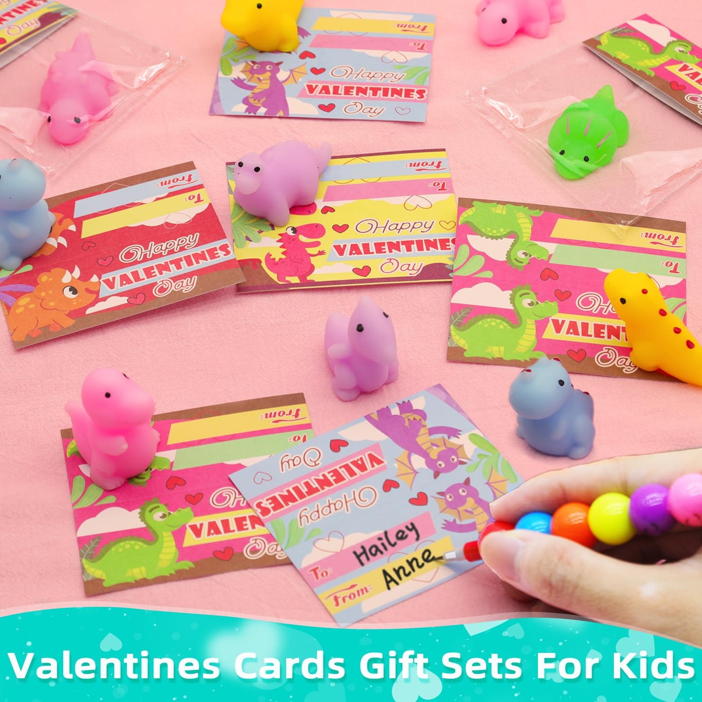 28 Pack Valentines Animals Mochi Squishies with Valentines Cards Classroom Valentine's Day Gifts for Kids Boys Prefilled Kawaii