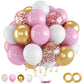 Pink And Gold Balloons, 60 Psc Light Pink And White Balloons With Pink Gold Confetti Metallic Gold Balloons, 12 Inch Pastel Baby