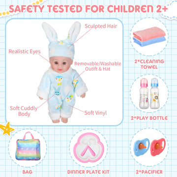 10 Pcs Realistic Twin Baby Dolls Christmas Toy Set Include 2 Pcs 12 Inch Baby Dolls, Feeding Set, Pacifiers, Doll Diapers, Bags, Milk Bottles Removable Outfit For Toddler Kids 6+ Gift(White)
