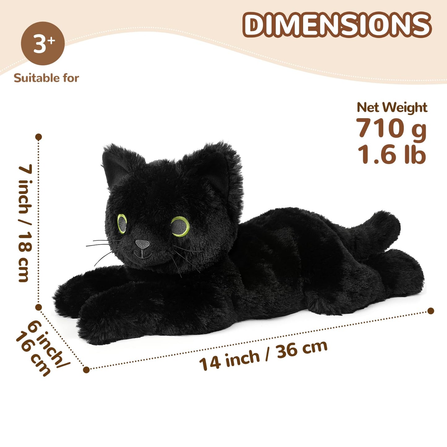 Cuckool Microwavable Black Cat Stuffed Animal - Lavender Scented Heating Pad for Stress Relief, Model LT-Black Cat -2