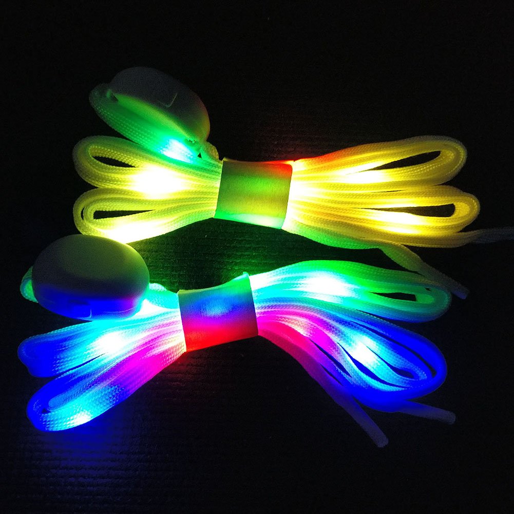 DINUOSEN LED White Shoelaces Light Up Shoe laces 3 Modes 7 colors flashing Shoestrings
