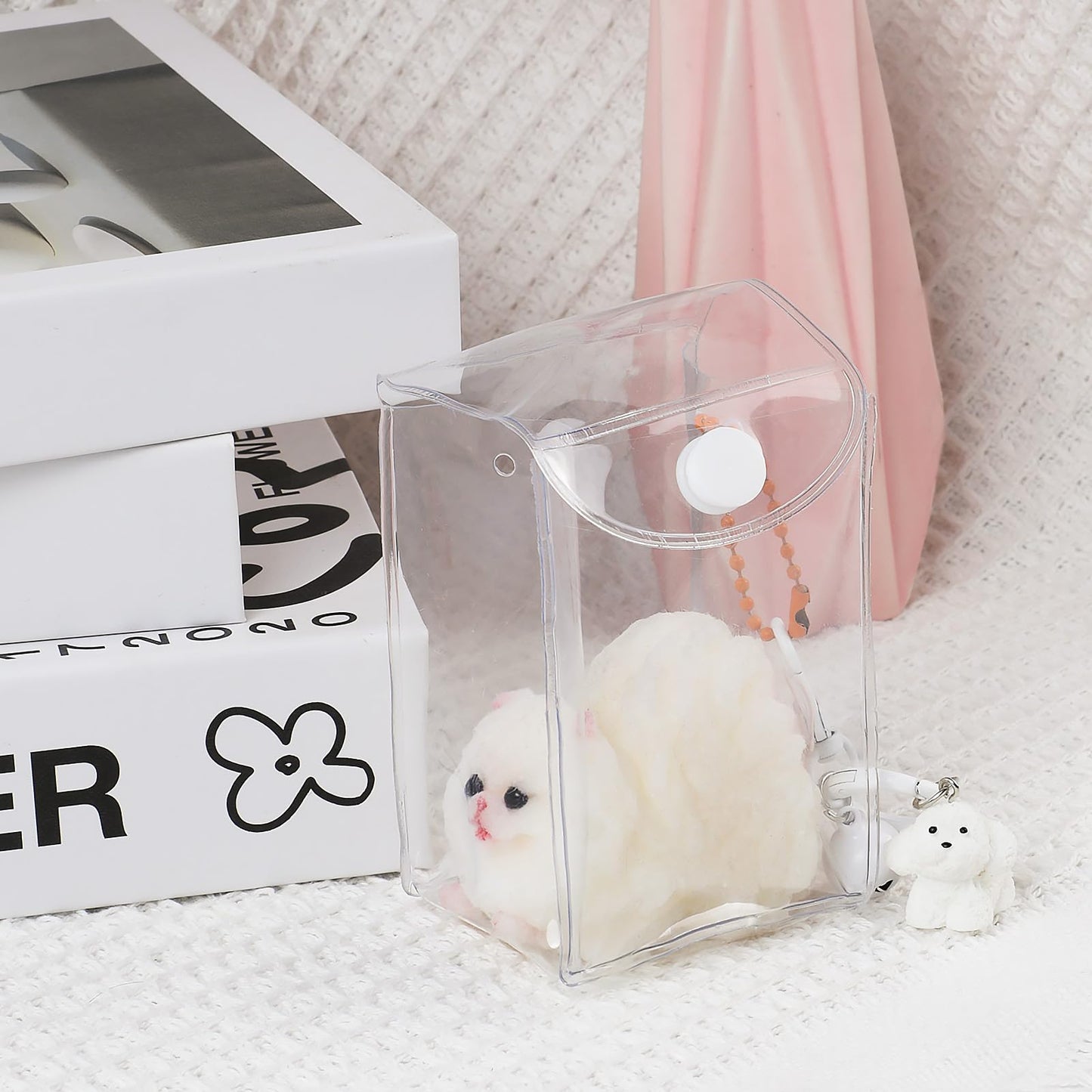 Mini Dog Taba Squishy Kit - Cute Pomeranian Squeeze Toy for Kids (White)