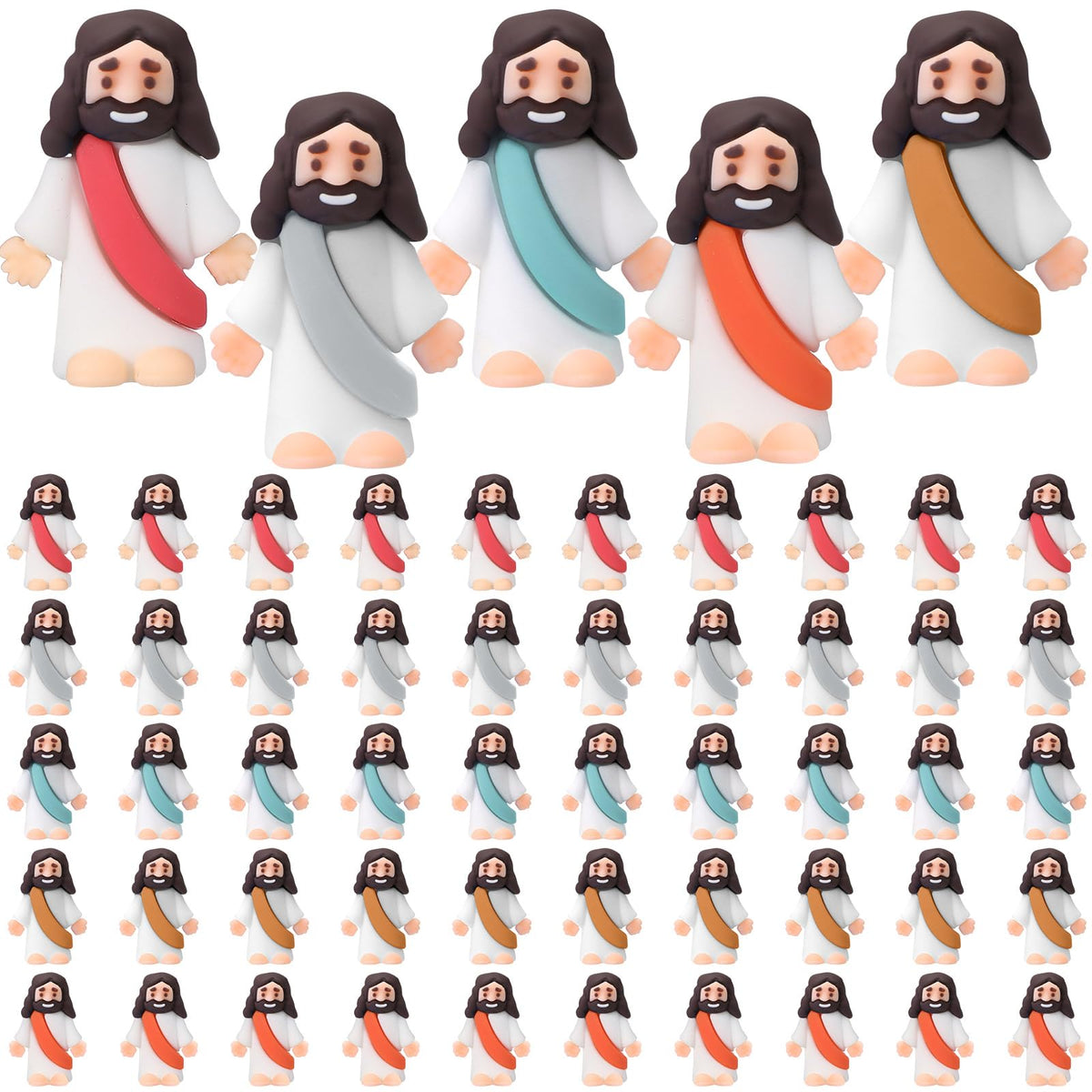 Sumind 50 Pcs Jesus Toys Original Design Mini Rubber Little Jesus Figurine To Hide And Seek Religious Party Favors Sunday School