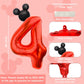 Lebery Mouse Number 4 Balloon 40 Inch Red Number 4 Balloon Mini Mouse Head Balloon For 4Th Birthday Party, Black Red Large Number 4 Foil Balloon For Baby Shower Anniversary Supplies Decorations