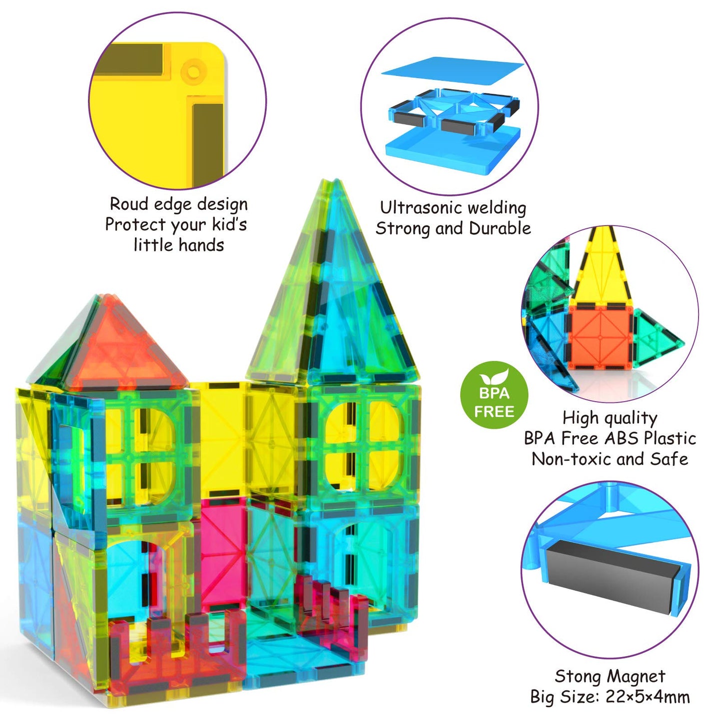 Jasonwell 65pcs Magnetic Tiles Building Blocks Set for Boys Girls Preschool Educational Magnet Construction Kit Stacking STEM Toys Christmas Birthday Gift for Kids Toddler 3 4 5 6 7 8 9 10 + Year Old