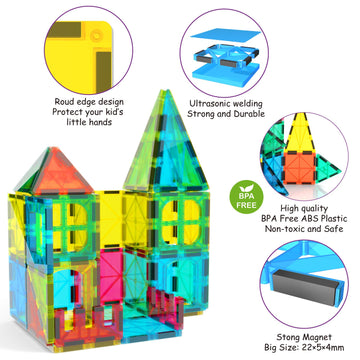 Jasonwell 65pcs Magnetic Tiles Building Blocks Set for Boys Girls Preschool Educational Magnet Construction Kit Stacking STEM Toys Christmas Birthday Gift for Kids Toddler 3 4 5 6 7 8 9 10 + Year Old