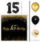 Happy 15Th Birthday Balloons Black Set Decor - Cheers To 15 Years Old Party Theme Garland Banner Backdrop Decorations For Boy An