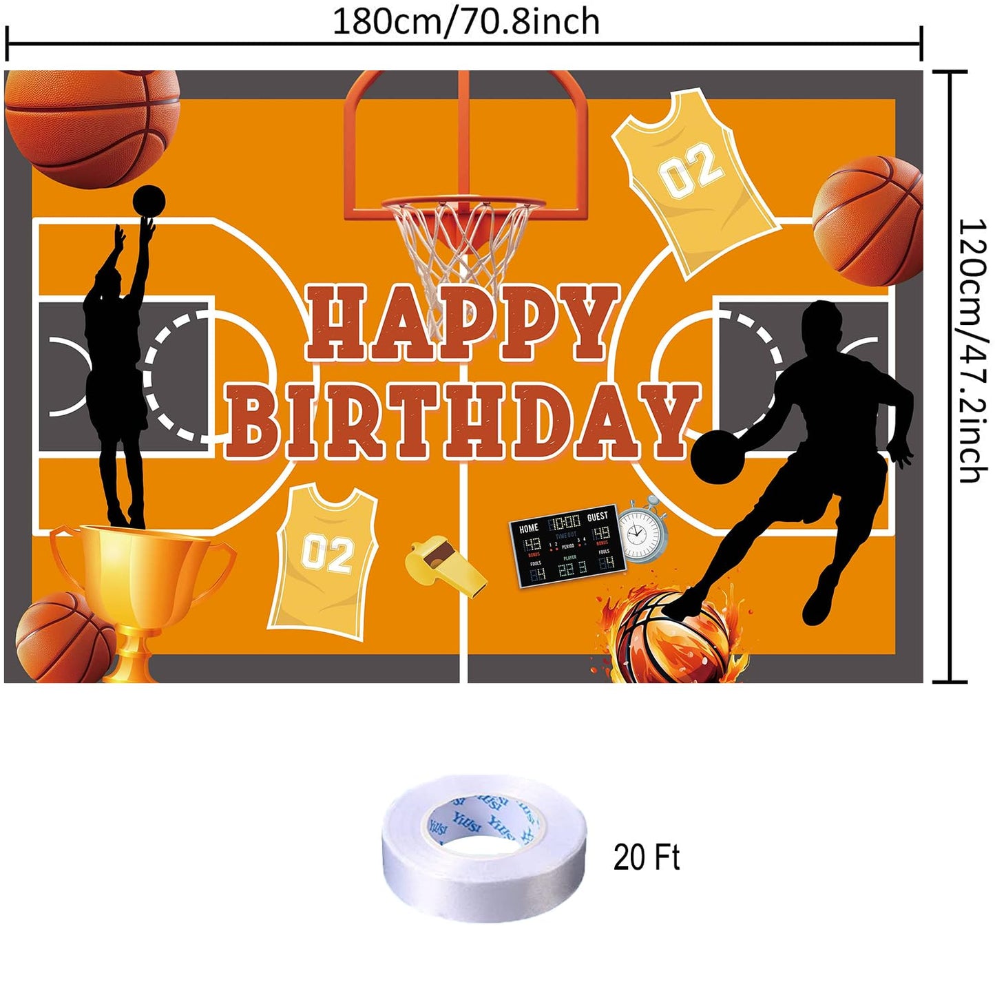 Basketball Birthday Party Backdrop Basketball Court Happy Birthday Banner Photography Background for Boys Home Decorations Party