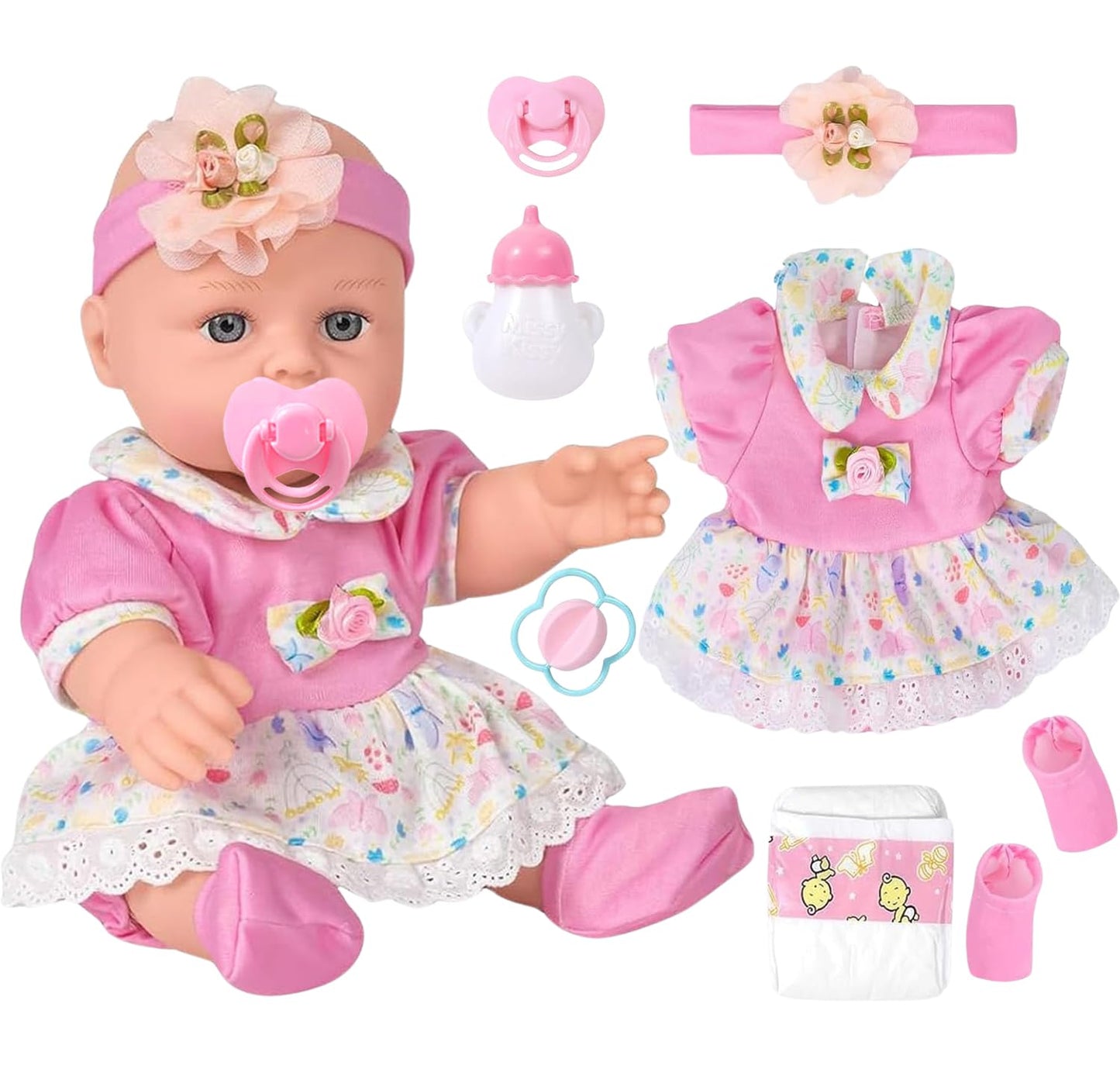 Zqdoll Baby Dolls, 12 Inch Realistic Baby Dolls With Accessories And Clothes Playset, Eyes Open Cute Face Baby Doll With Bottle,