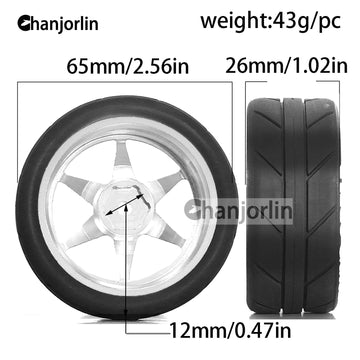 Chanjorlin 1/10 On Road Tires and Aluminum Wheels 12mm Hex RC Rally Racing Tyres OD 2.56'' for Tamiya TT01 TT02 XV01 TA06 A959 P