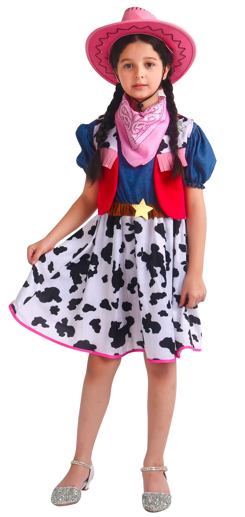 Doxrmuru Cowgirl Costume For Girls Halloween Western Rodeo Dress Up Outfit With Cowgirl Hat 5-6 Years
