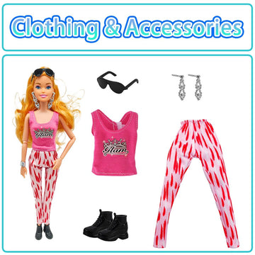 Flfuatt Stylish Fashions Girls Doll Toys, The Ultimate Fashionista Doll For Trendy Kids, 11.5 Inch Fashion Doll (Pink Vest)